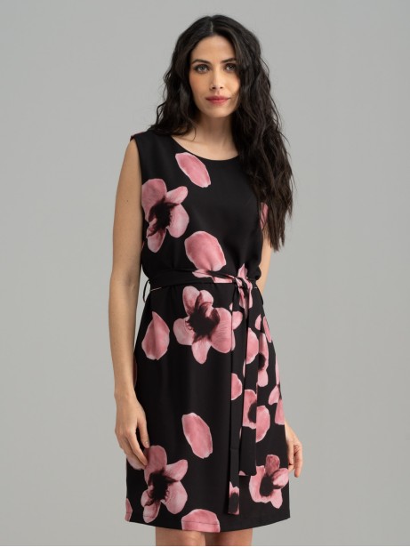 Abito donna fluido smanicato con stampa rosa cipria 2