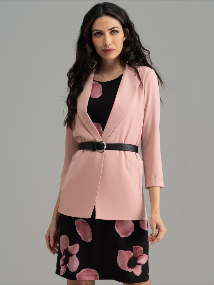 Abito donna fluido smanicato con stampa rosa cipria