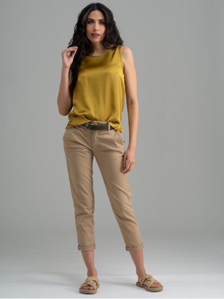 Pantalone donna chino cotone stretch sabbia