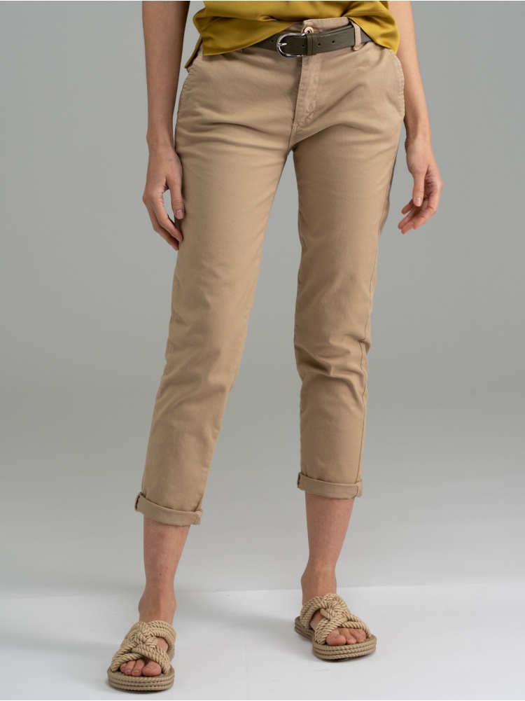 Pantalone donna chino cotone stretch sabbia