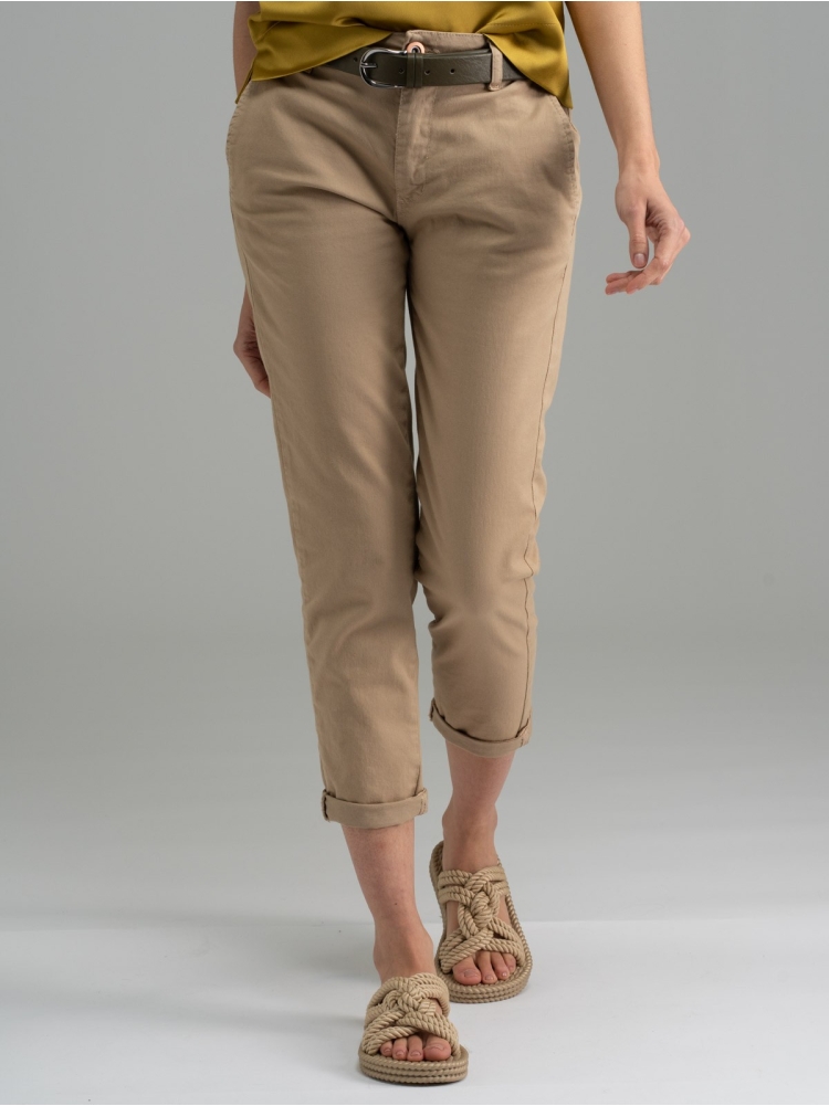 Pantalone donna chino cotone stretch sabbia