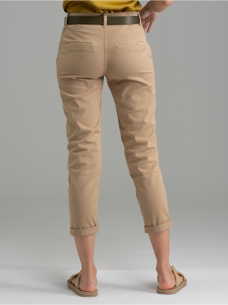 Pantalone donna chino cotone stretch sabbia