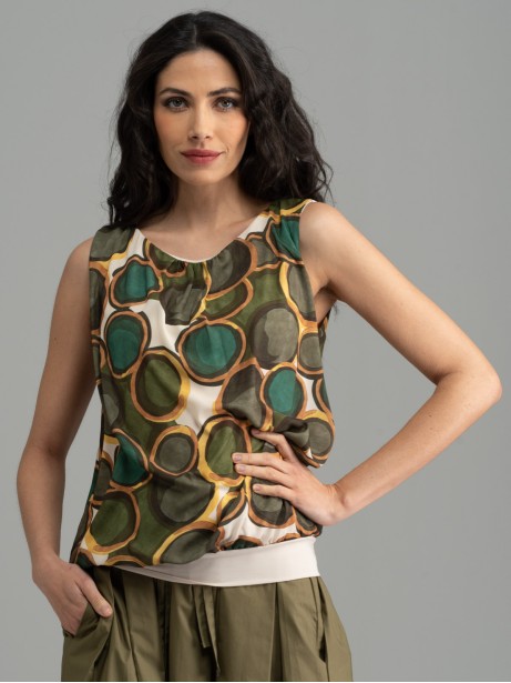 Camicia donna smanicata nei toni del verde
