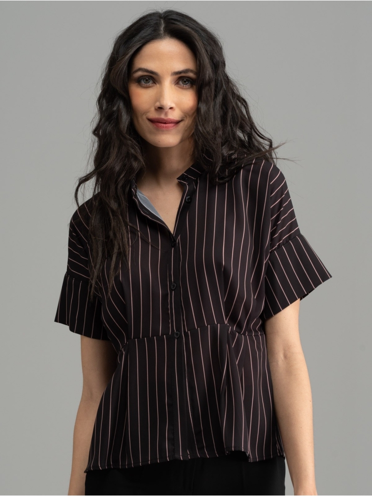 Camicia donna nera gessata rosa cipria