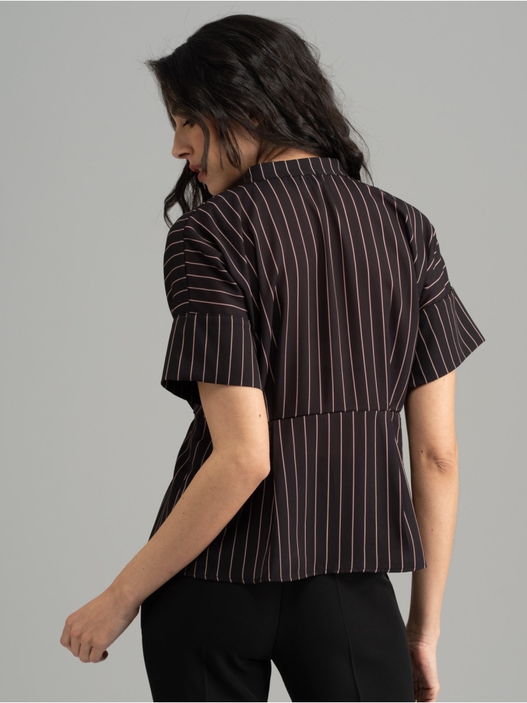 Camicia donna nera gessata rosa cipria