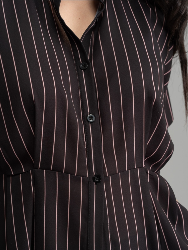Camicia donna nera gessata rosa cipria