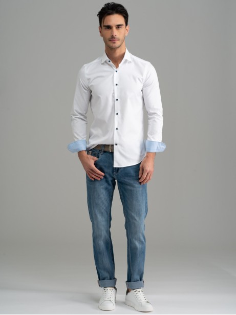 Camicia uomo bianca con toppe e collo semi francese