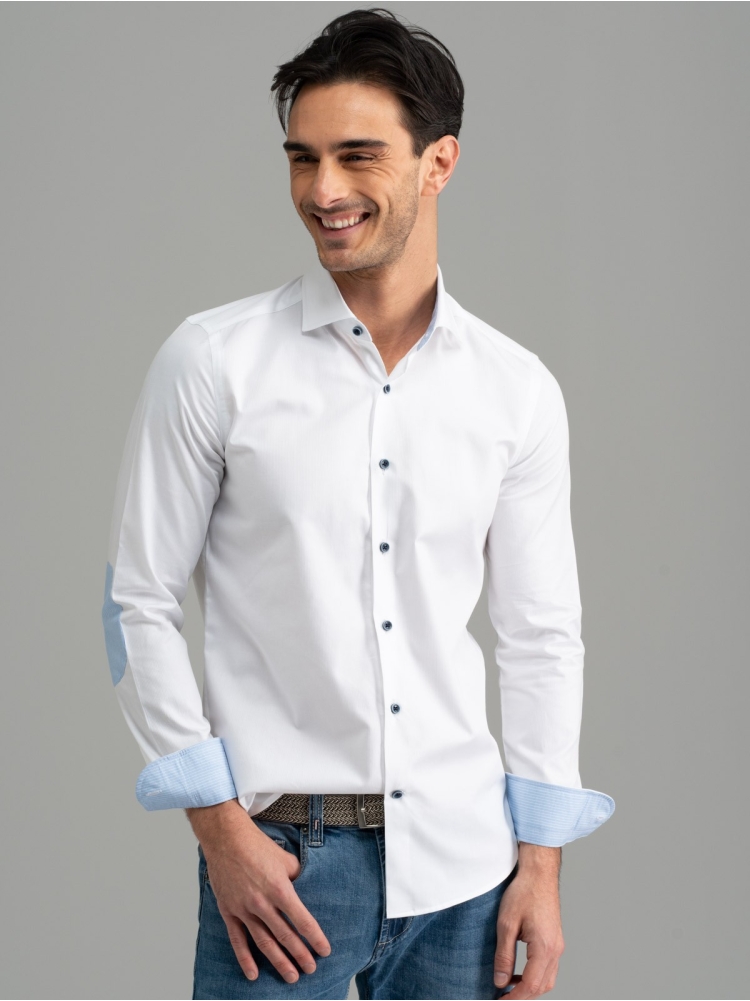 Camicia uomo bianca con toppe e collo semi francese