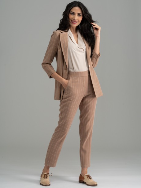 Giacca donna gessata beige stile blazer