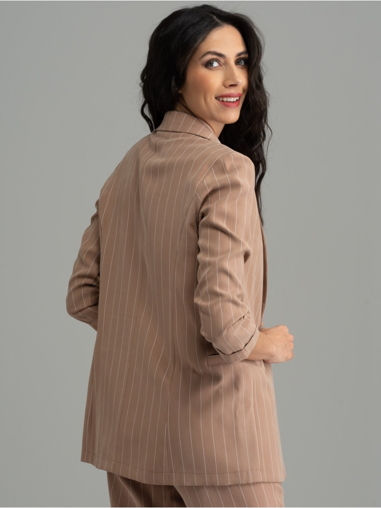 Giacca donna gessata beige stile blazer