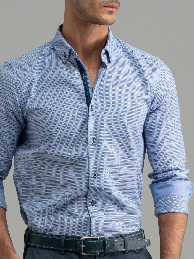 Camicia uomo azzurra armaturata collo button down