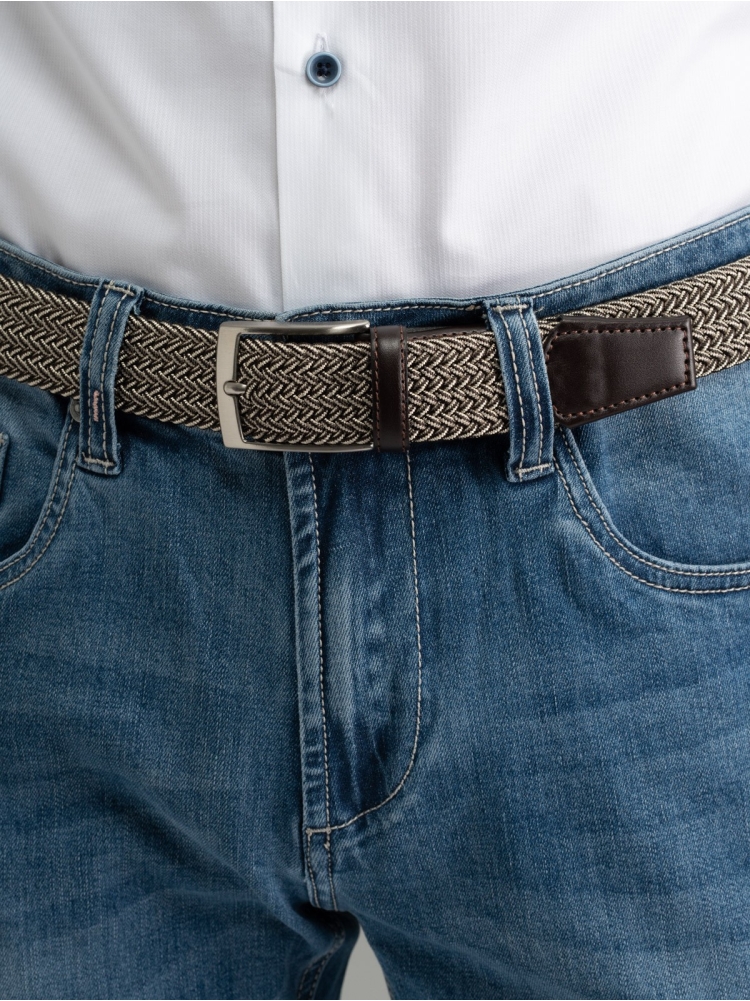 Cintura uomo elastico melange con finali in pelle