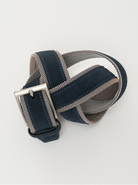 Cintura uomo in camoscio blu applicato su nastro