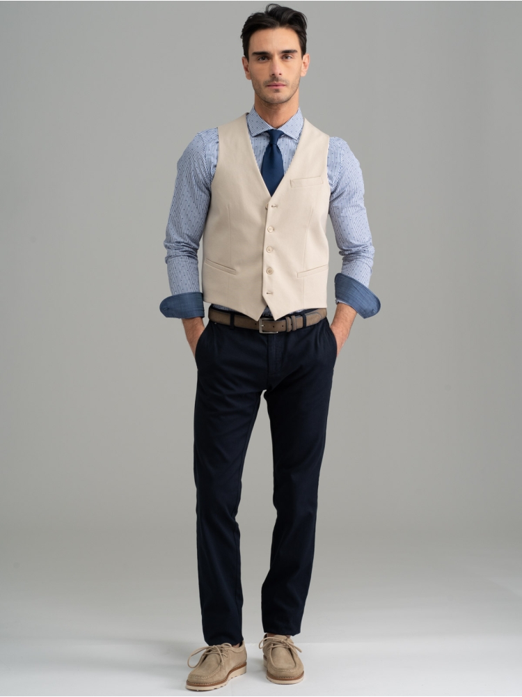 Gilet uomo in tessuto Punto Milano sabbia