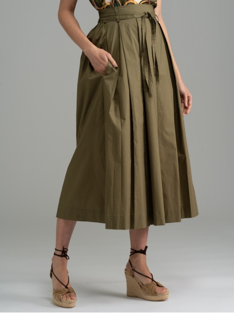 Gonna donna verde militare in cotone popeline 2