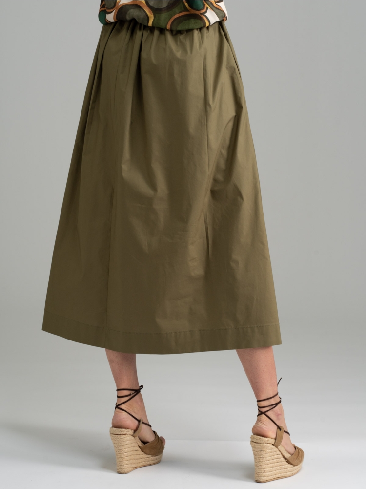 Gonna donna verde militare in cotone popeline