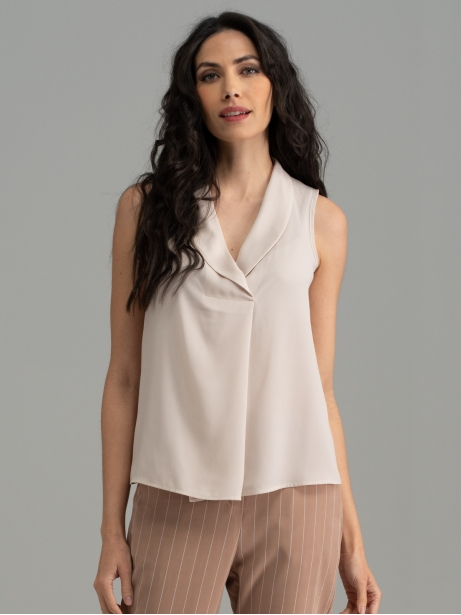 Camicia donna smanicata tinta unita con reverse 2