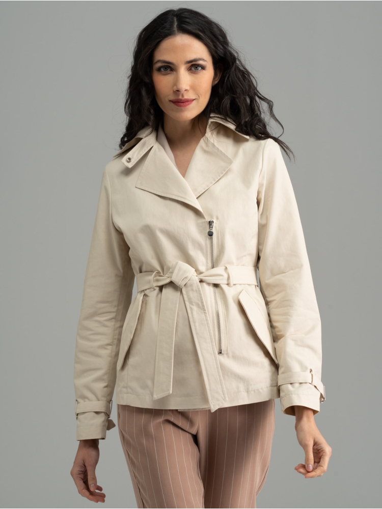 Spolverino donna sabbia corto doppio petto