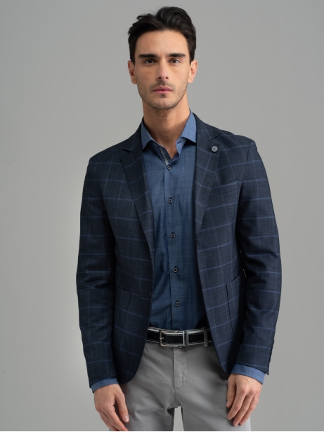 Giacca uomo in tessuto Tartan blu