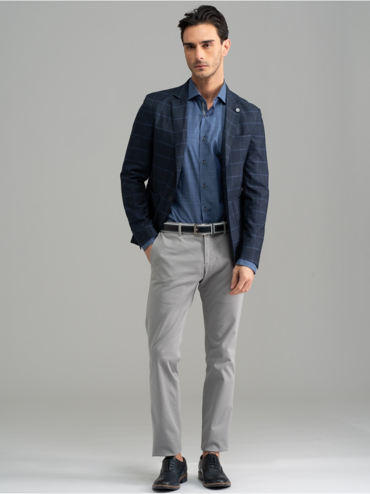 Giacca uomo in tessuto Tartan blu