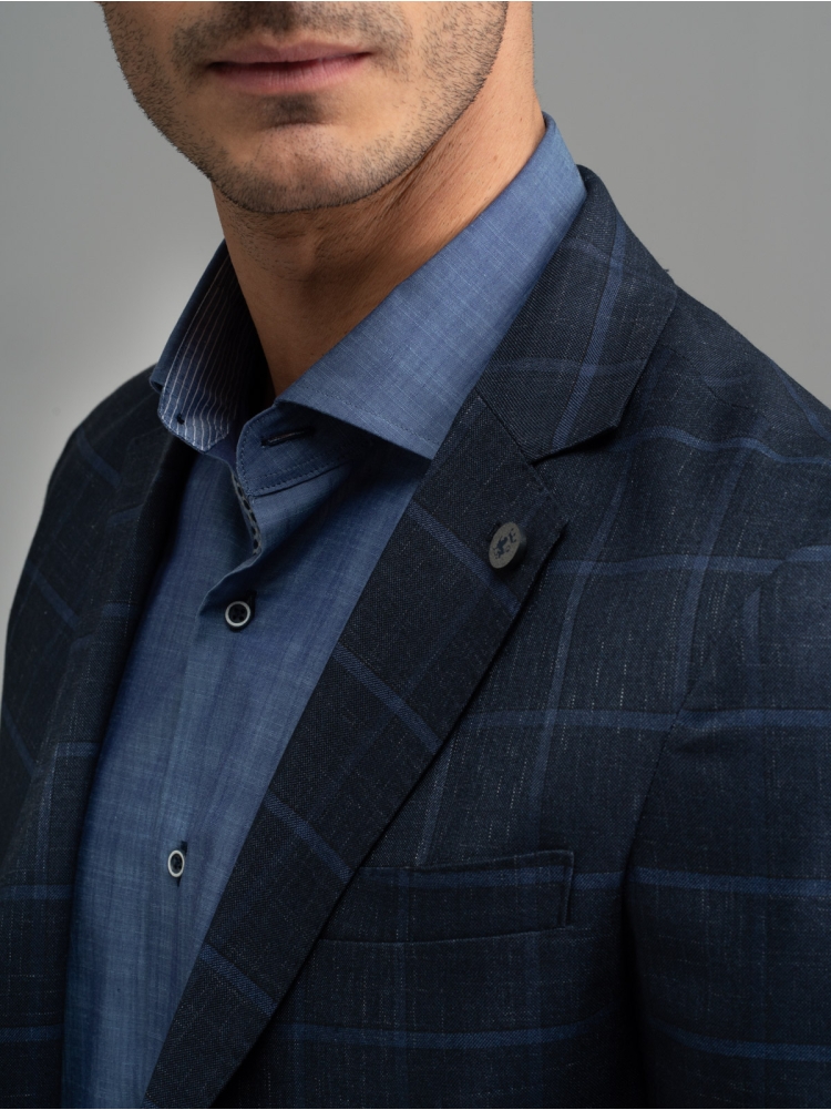 Giacca uomo in tessuto Tartan blu