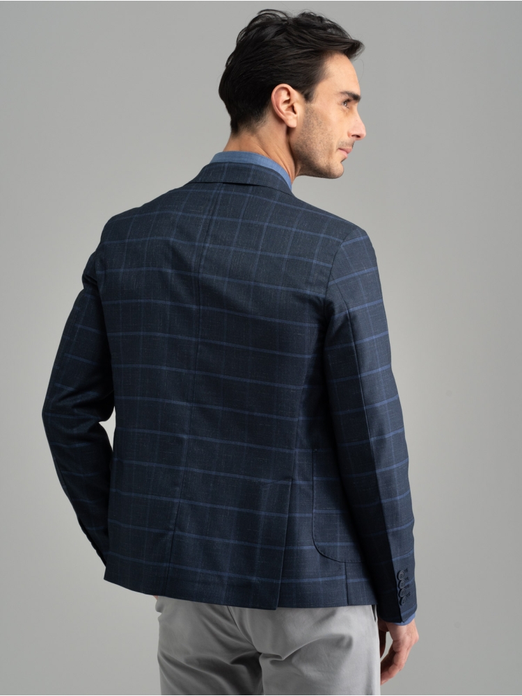 Giacca uomo in tessuto Tartan blu