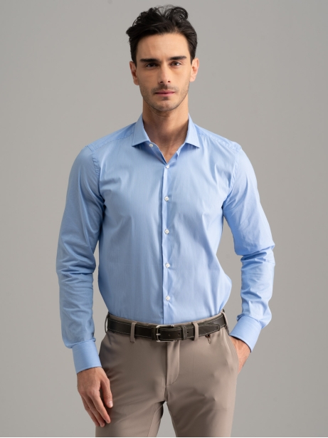 Camicia uomo office micro riga collo semi francese