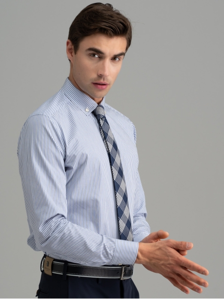 Camicia uomo office a righe azzurra collo button down