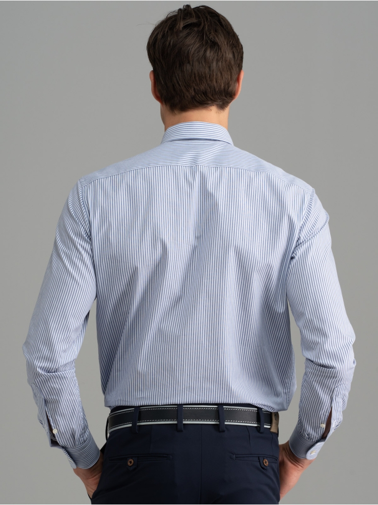 Camicia uomo office a righe azzurra collo button down