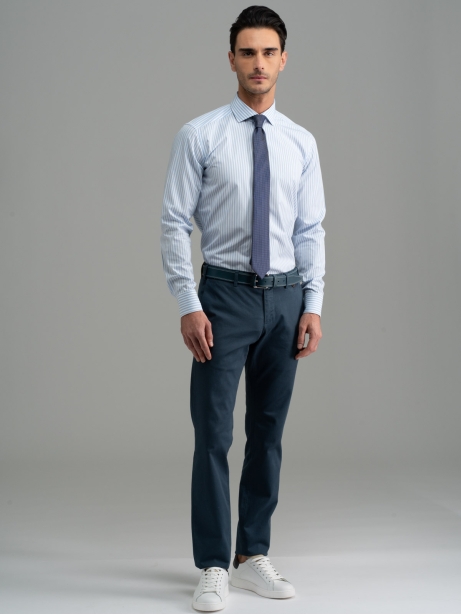 Camicia uomo office righe azzurra collo semi francese 2