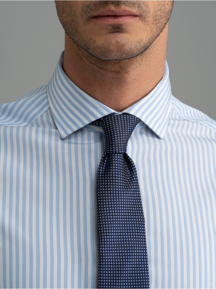 Camicia uomo office righe azzurra collo semi francese