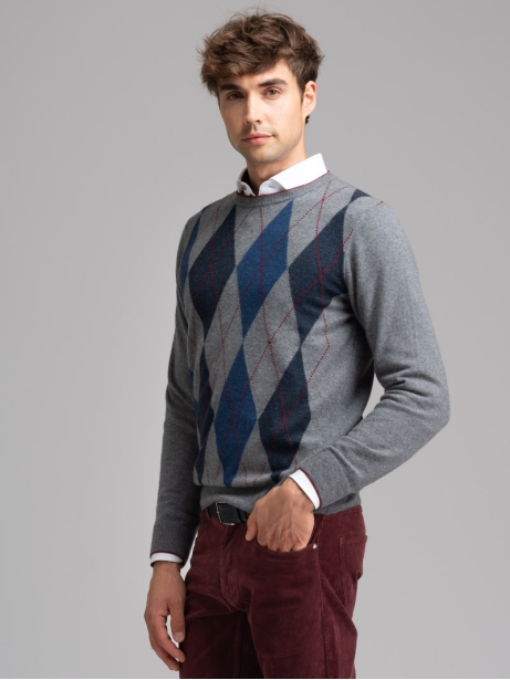 Maglia uomo girocollo con rombi e intarsio