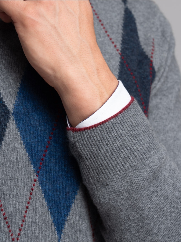 Maglia uomo girocollo con rombi e intarsio