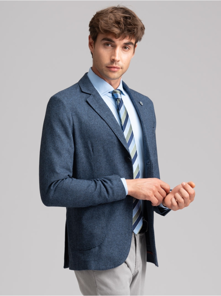 Giacca uomo fantasia occhio di pernice in Jersey avio