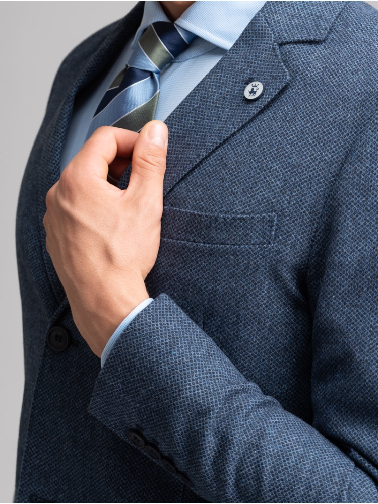 Giacca uomo fantasia occhio di pernice in Jersey avio