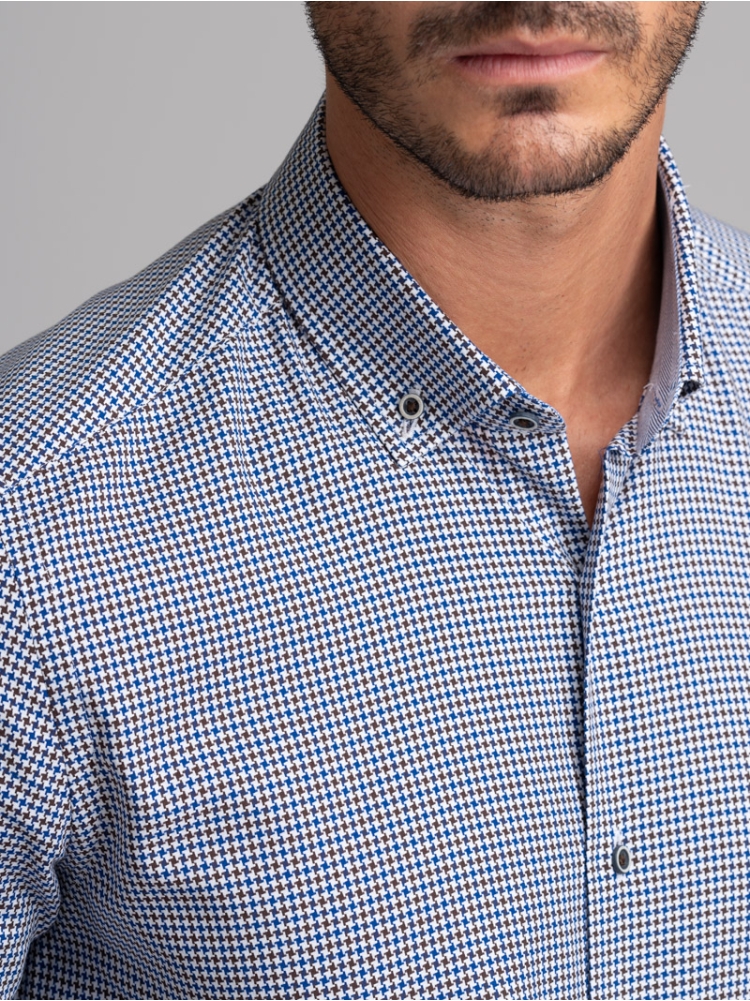 Camicia uomo fantasia pied de poule collo button down
