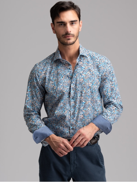 Camicia uomo stampa pois collo semi francese
