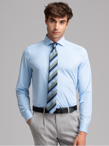 Camicia uomo TECNO quadretto azzurro collo semi francese