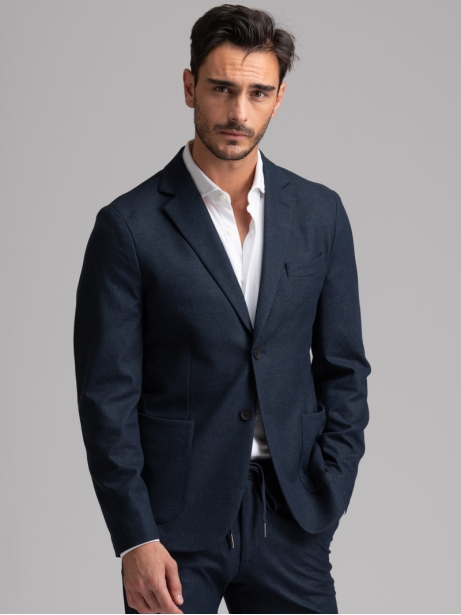 Giacca uomo Principe di Galles in Jersey blu