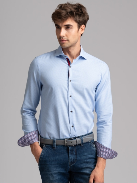 Camicia uomo azzurra armaturata collo semi francese