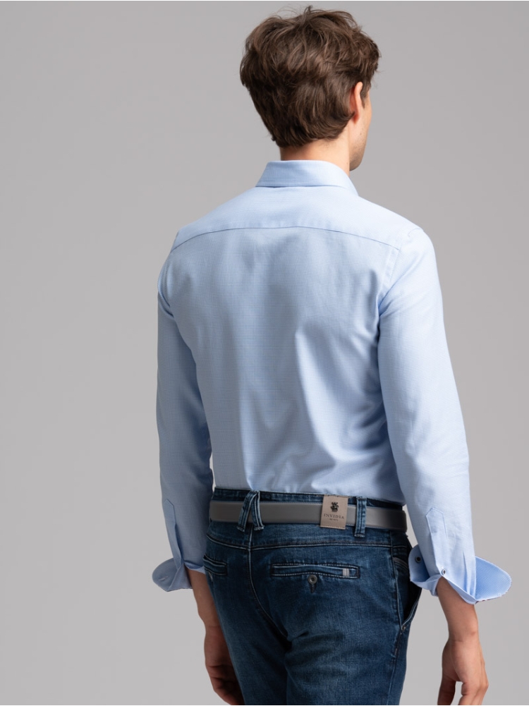 Camicia uomo azzurra armaturata collo semi francese