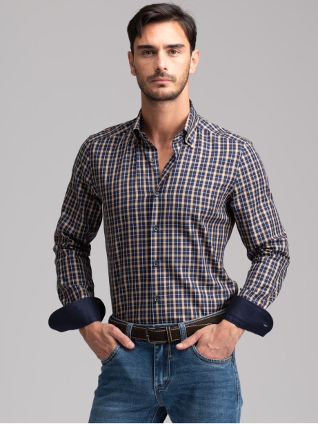 Camicia uomo a quadri con toppe collo button down