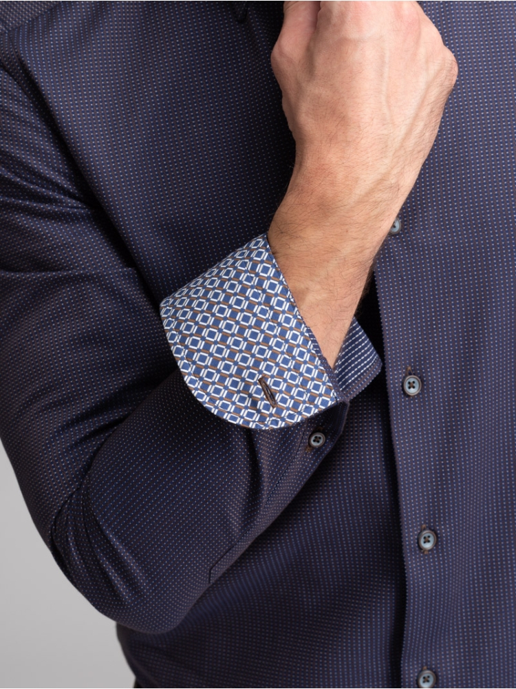 Camicia uomo blu moro micro pois collo button down