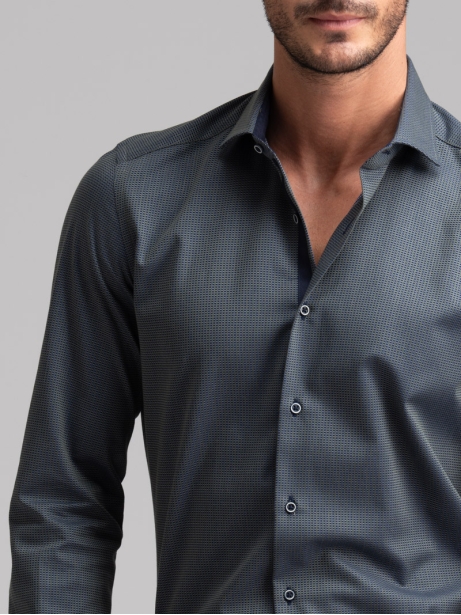 Camicia uomo pois blu e verde collo semi francese 2