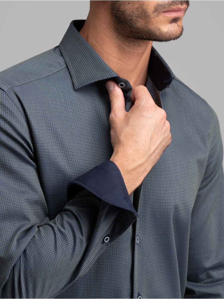 Camicia uomo pois blu e verde collo semi francese