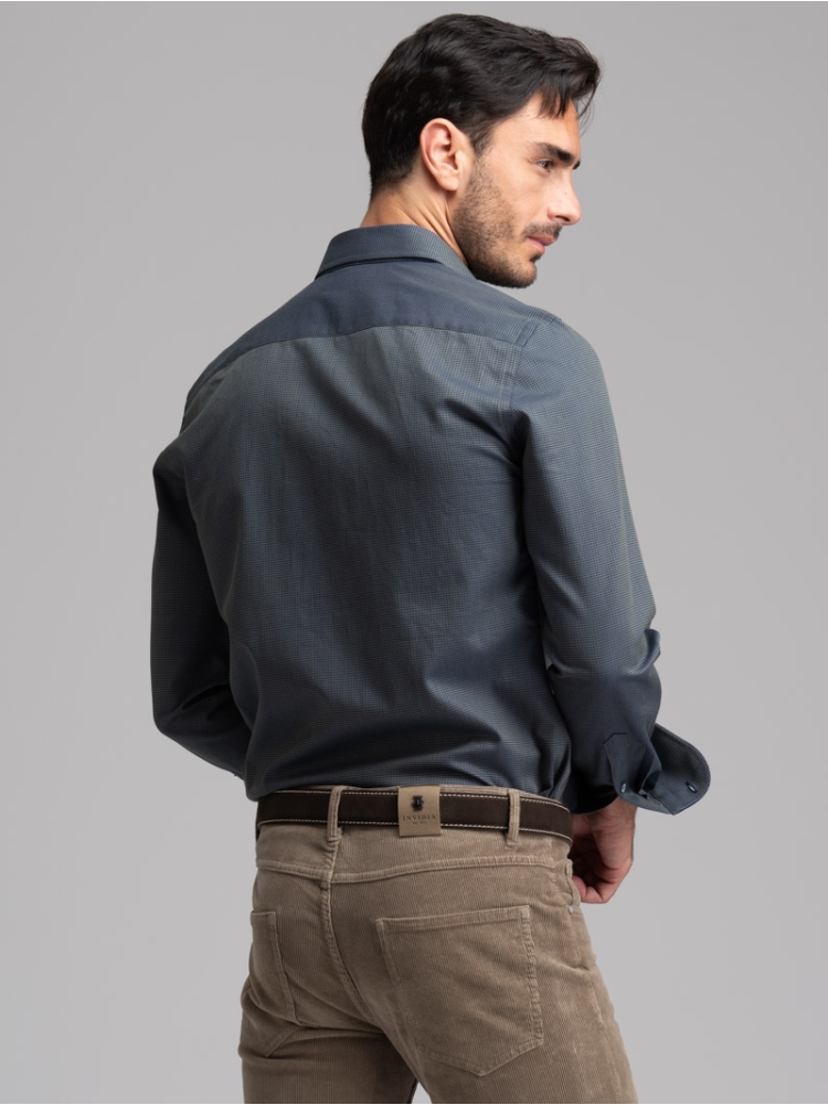 Camicia uomo pois blu e verde collo semi francese