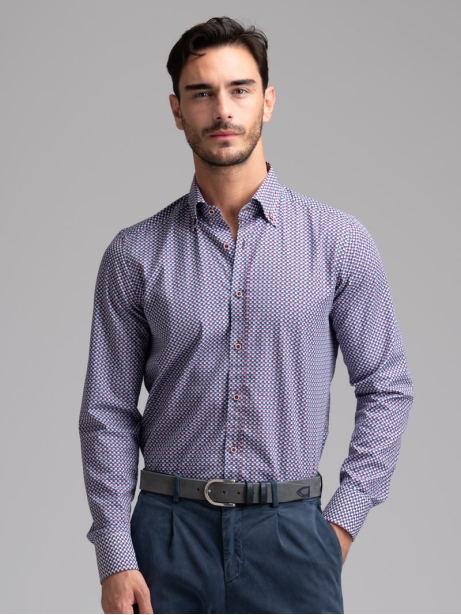 Camicia uomo fantasia geometrica collo button down
