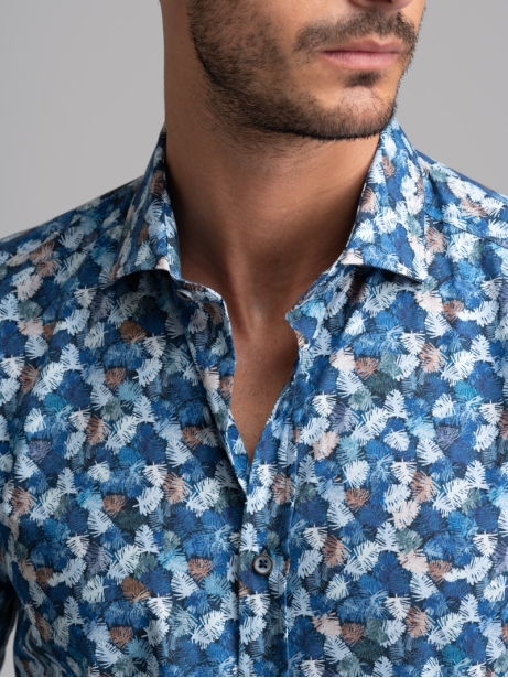 Camicia uomo stampa foglie collo semi francese 2