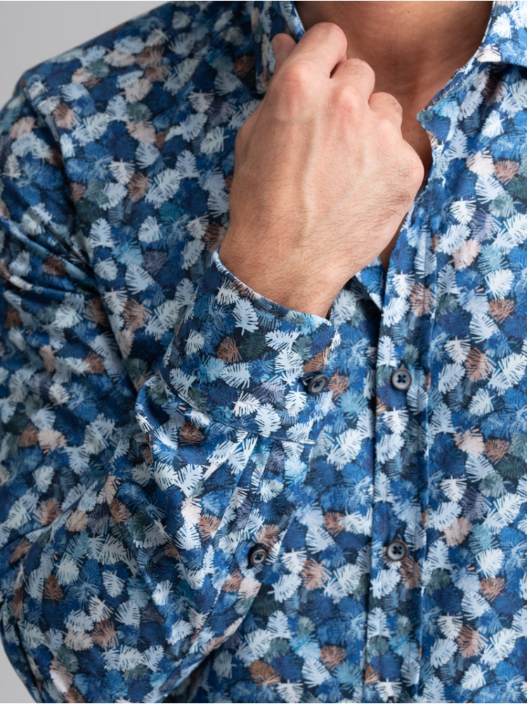 Camicia uomo stampa foglie collo semi francese