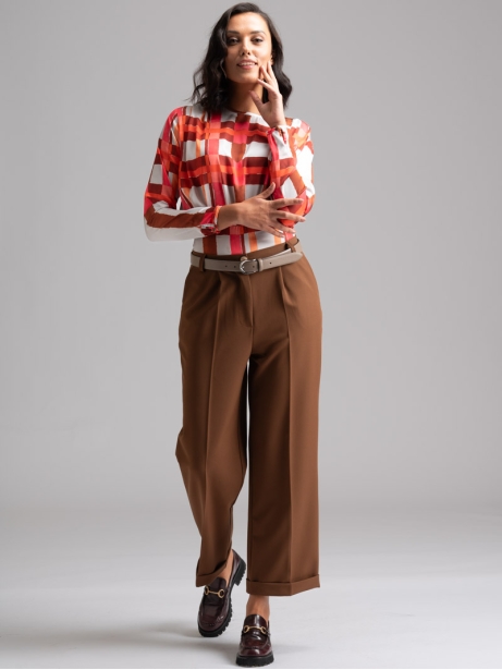 Pantalone donna a palazzo in tessuto Cavallery tabacco